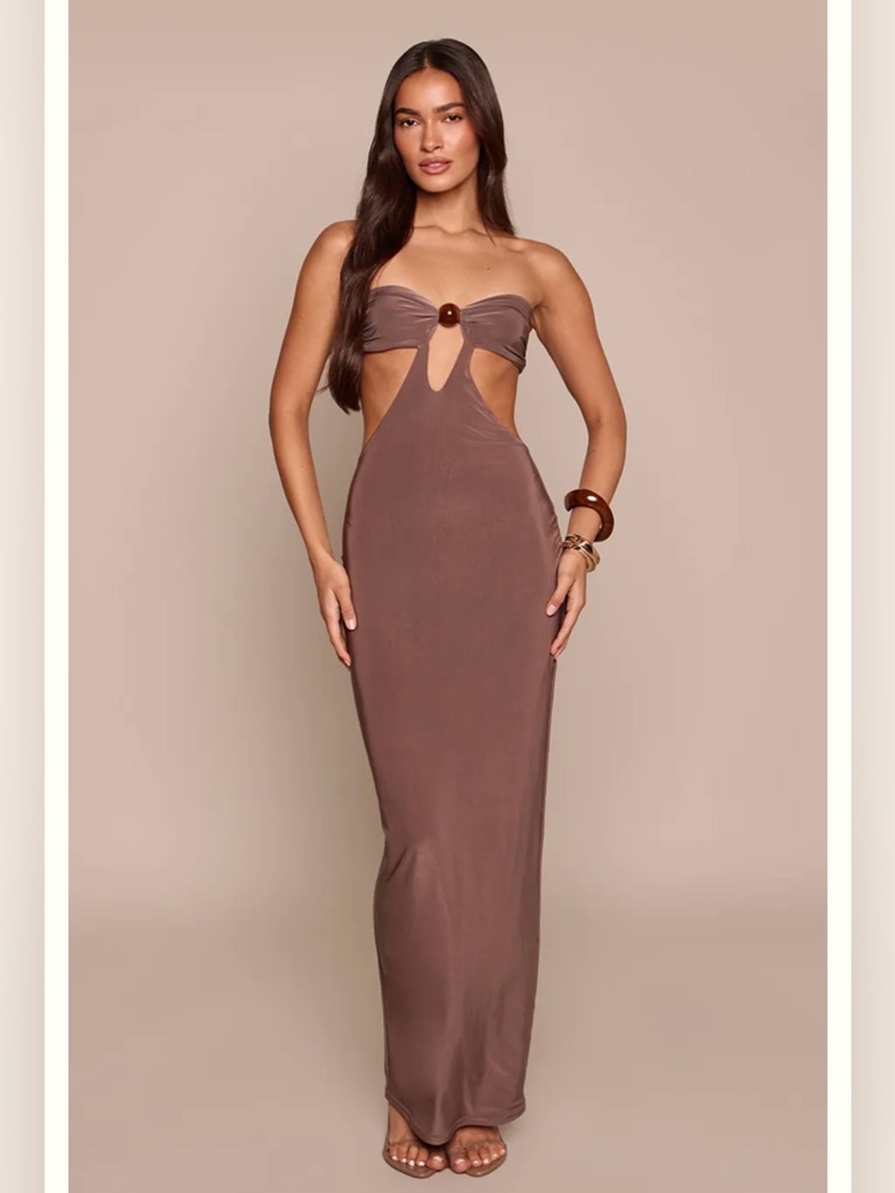SLINKY BEAD DETAIL CUT OUT BANDEAU MAX
DRESS
